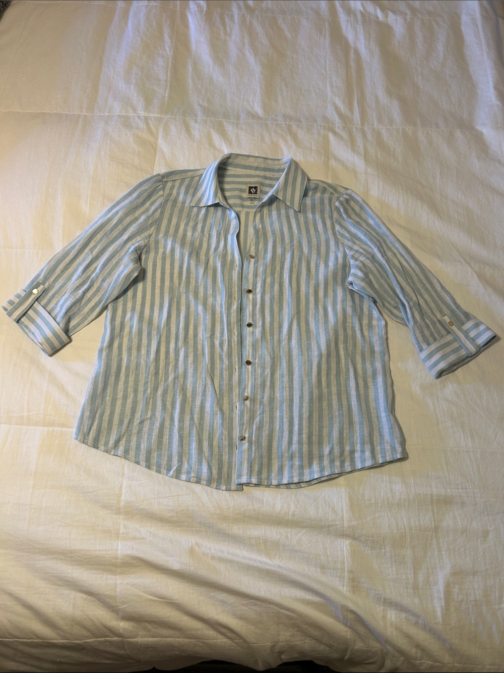 Anne Klein Light Blue & White Striped Button-Down Shirt